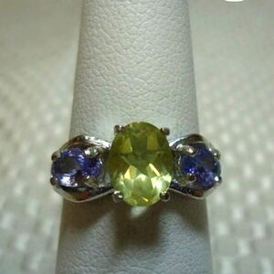 Lemon quartz and tanzanite ring. Size 6.5 ring. Sterling silver.